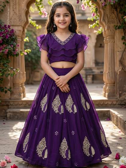 KALINI Girls Embellished
                    Thread Work Ready to Wear Lehenga &