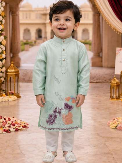 BAESD Boys Ethnic Motifs
                    Embroidered Regular Thread Work Kurta with Pyjamas