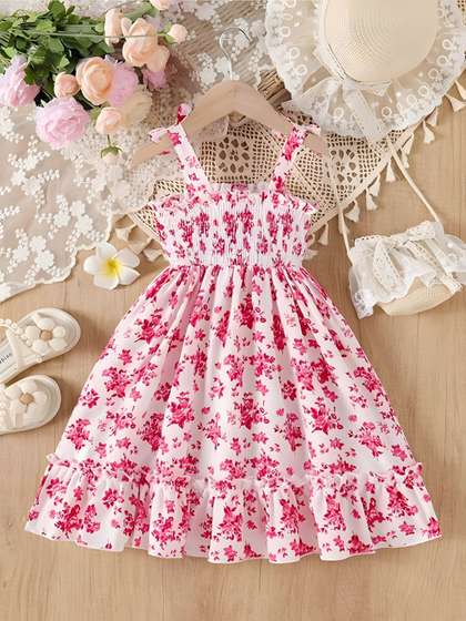 YK Floral Print Layered
                    Georgette Fit & Flare Dress