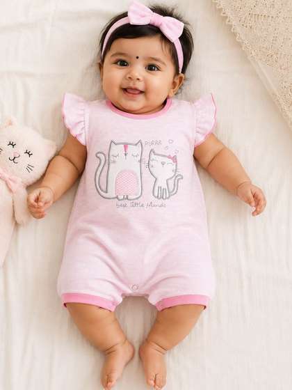 BABY GO Infant Girls
                    Printed Cotton Rompers
