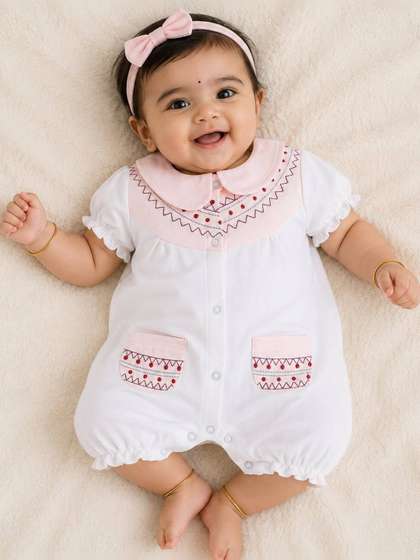 BABY GO Infant Girls
                      Printed Cotton Rompers