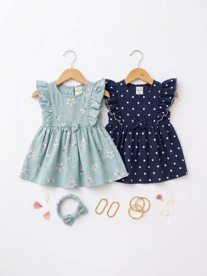 LITTLE APPLE Floral
                    Print Ruffled Organic Cotton Blend A-Line Mini
                    Dress