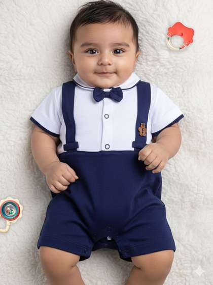 BABY GO Infant Boys
                      Colourblocked Cotton Rompers