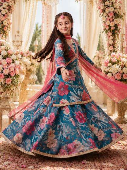 Indi-Loom Couture Girls
                    Printed Ready to Wear Lehenga & Blouse With
                    Dupatta