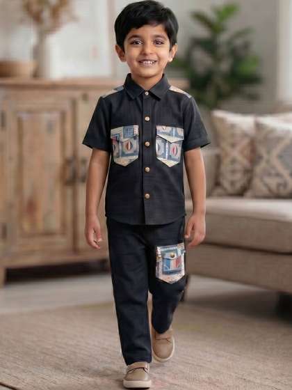 QMQ Boys Printed Shirt
                    with Trousers