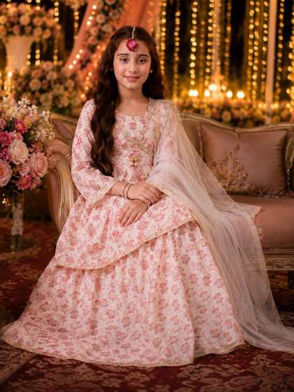 Indi-Loom Couture Girls
                    Printed Thread Work Ready to Wear Lehenga &
                    Blouse With Dupatta