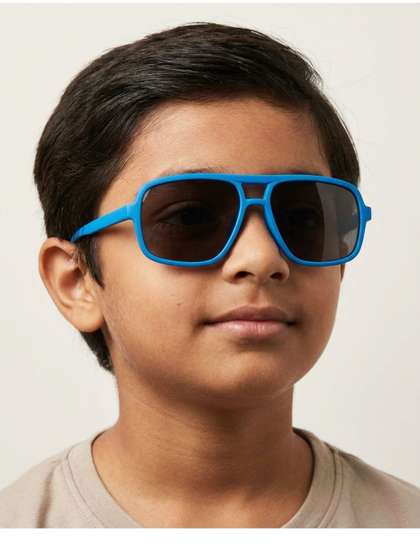 Biglilpeople Unisex Kids
                    Black Lens & Blue Square Sunglasses with