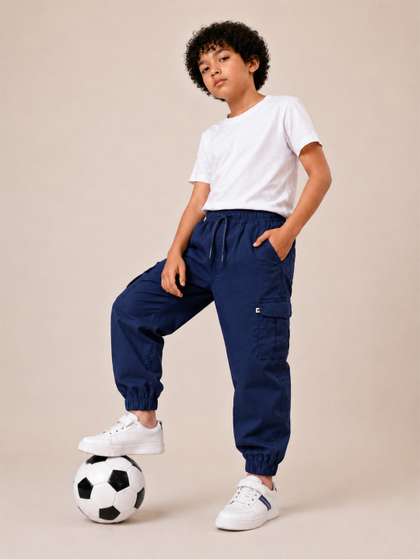 Purple United Kids Boys
                    Navy Blue Jogger Drawcord Waist Cotton Rich Easy
                    Movement Trousers