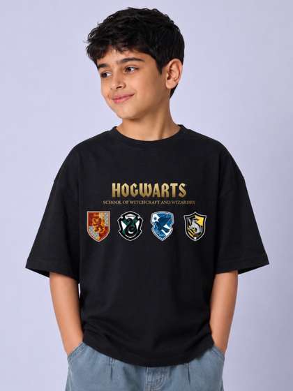 Nap Chief Kids Unisex
                    Harry Potter Hogwarts Printed Round Neck Oversized
                    T-Shirt