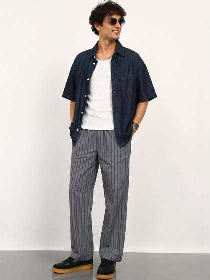 HERE&NOW Men
                        Striped Relaxed Easy Wash Trousers