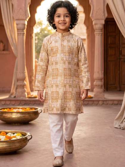 Aj DEZInES Boys Ethnic
                      Motifs Printed Regular Kurta with Pyjamas