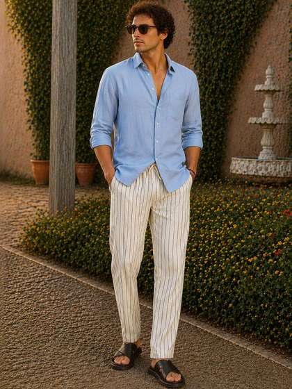 HERE&NOW Men
                        Striped Relaxed Easy Wash Trousers