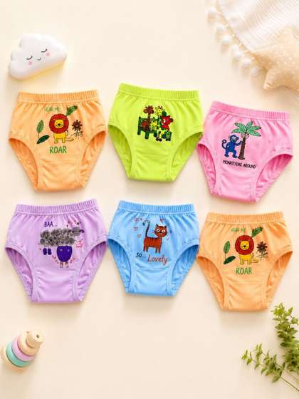 DRAKO Infant Girls Pack
                    of 5 Printed Cotton Mid-Rise Hipster Briefs