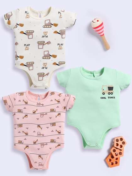 SUPER SQUAD Infant Set
                    Of 3 Printed Cotton Bodysuit