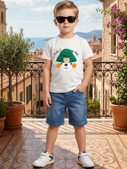 S B STAR UNISEX Unisex
                    Kids Printed Round Neck Short Sleeves T-shirt with
                    Shorts