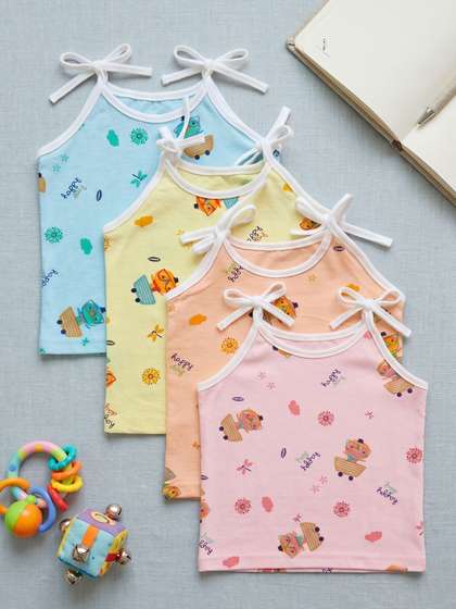 Little Angels Pack of
                      4 Infants Cotton Sleeveless Jhabla- Pure Cotton
                      Tops