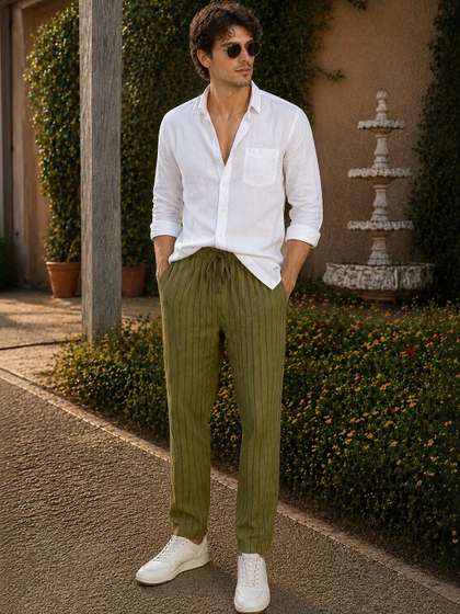 HERE&NOW Men
                        Striped Relaxed Easy Wash Trousers