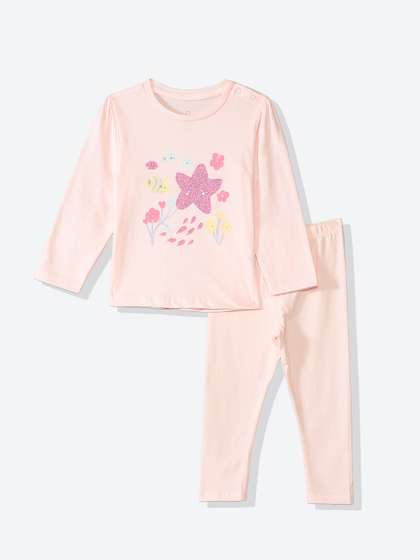 mothercare Girls Printed
                    T-shirt with Pyjamas