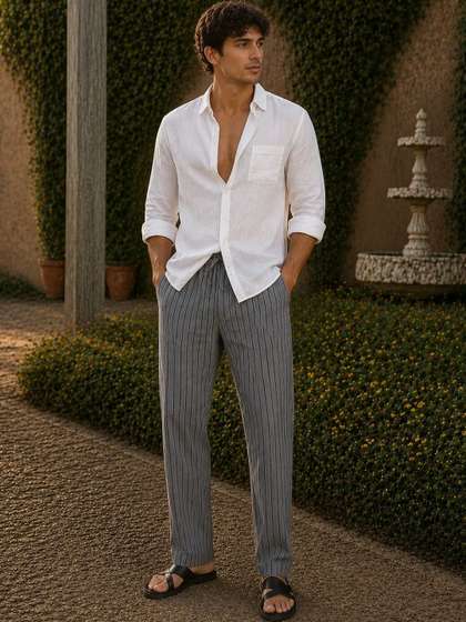 HERE&NOW Men
                          Striped Relaxed Easy Wash Trousers