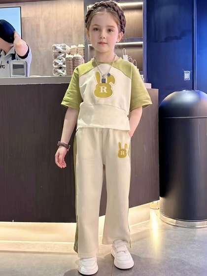 FOREVER FRIDAY Girls
                    Colourblocked Round Neck T-shirt with Trousers