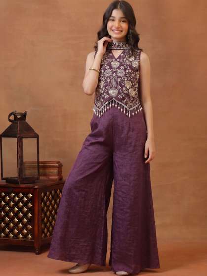 Inddus Girls Ethnic
                    Motifs Embroidered Regular Thread Work Kurti with
                    Palazzos