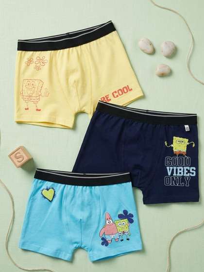 Button Bear Boys Cotton
                    Pack of 3 SpongeBob Cartoon Printed Stretchable
                    Trunks
