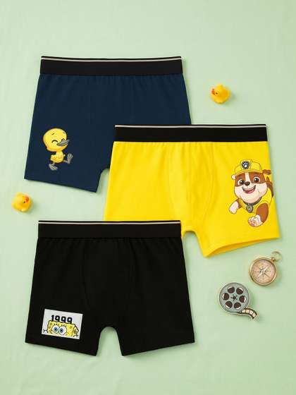 Button Bear Boys Pack of
                    3 Cotton Paw Patrol & SpongeBob Printed Trunks