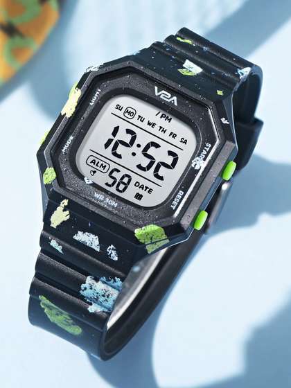 V2A Unisex Kids Dial
                      & Straps Digital Alarm Watch DK24202-Black