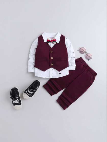 MEROPE Boys Printed
                    Spread Collar Shirt with Trousers