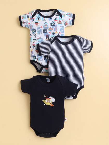 BUMZEE Pack of 3 Printed
                    Cotton Round Neck Bodysuit