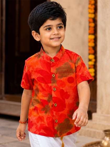 myminibuds Boys
                      Comfort Floral Printed Party Shirt