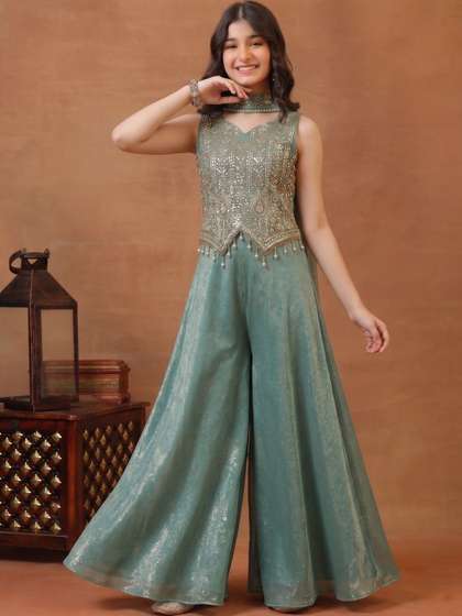 Inddus Girls Ethnic
                    Motifs Embroidered Regular Sequinned Kurta with
                    Palazzos & With Dupatta