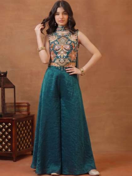 Inddus Girls Ethnic
                      Motifs Embroidered Regular Thread Work Kurta with
                      Palazzos