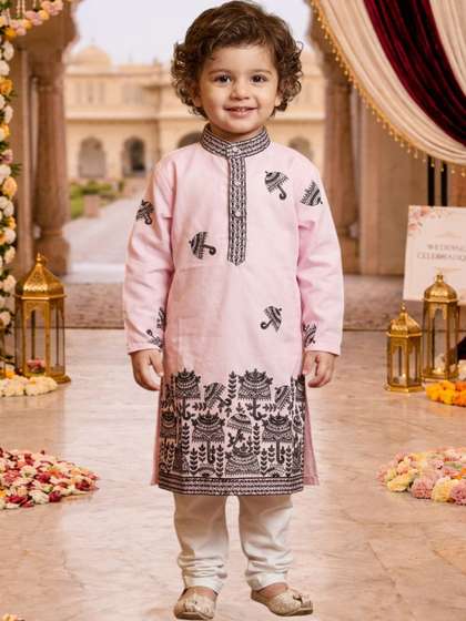 FASHION GRAB Boys Ethnic
                    Motifs Printed Regular Thread Work Kurta with
                    Churidar