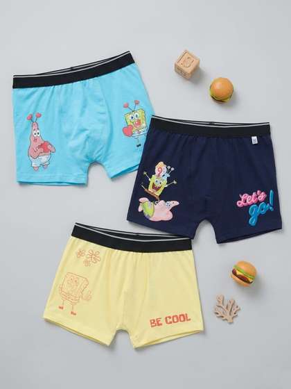 Button Bear Boys Cotton
                    Pack of 3 SpongeBob Cartoon Printed Stretchable
                    Trunks