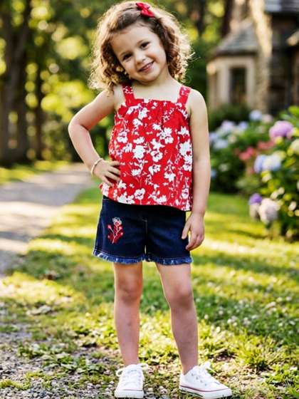 Lei-Chie Girls Printed
                    Top with Shorts