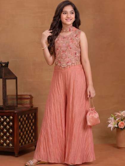 Inddus Girls Ethnic
                    Motifs Embroidered Regular Thread Work Top with
                    Palazzos