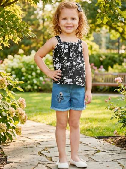 Lei-Chie Girls Printed
                    Top with Shorts