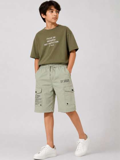 DF ZENS Boys Typography
                    Printed Cargo Shorts