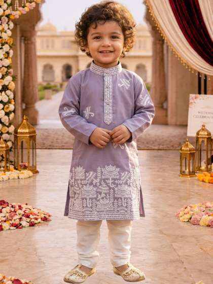 FASHION GRAB Boys Ethnic
                    Motifs Embroidered Regular Thread Work Kurta with
                    Churidar