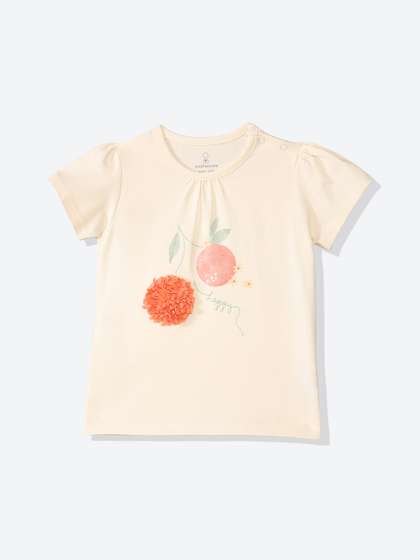mothercare Girls
                      Printed Puff Sleeves Pure Cotton T-shirt