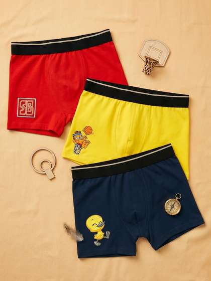 Button Bear Boys Pack of
                    3 Cotton Blend Assorted Printed Trunks