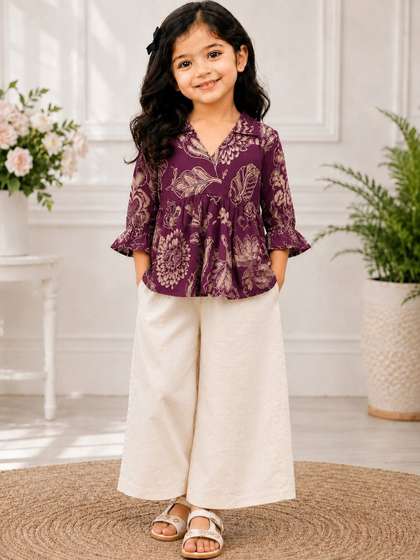 Tejam Girls Floral
                    Printed Empire Pure Cotton Top with Palazzos