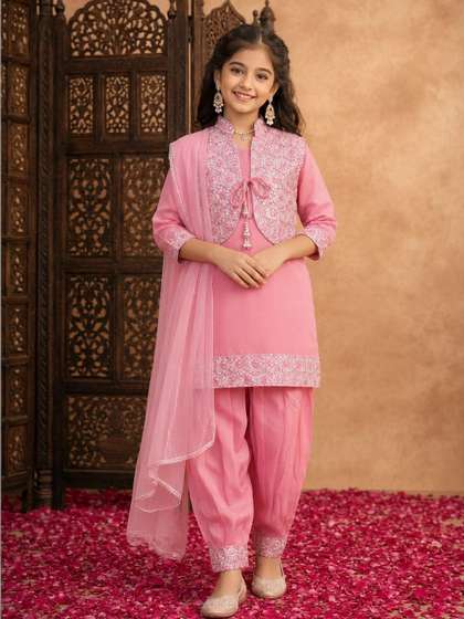 Sangria Girls Ethnic
                      Motifs Regular Sequinned Kurta with Patiala &
                      With Dupatta
