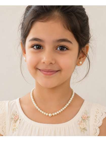 KASHVI PEARLS AND
                    JEWELLERS Girls Gold-Plated Pearls Beaded Necklace
                    And Earrings