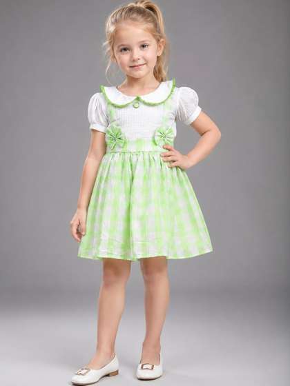 Sangria Checked Peter
                    Pan Collar Puff Sleeve A-Line Midi Dress