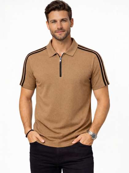 SZN Men Striped Dri-FIT Polo Collar Slim Fit T-shirt