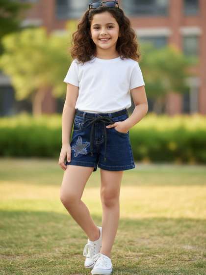 V-Mart Girls Embellished
                    Denim Technology Shorts