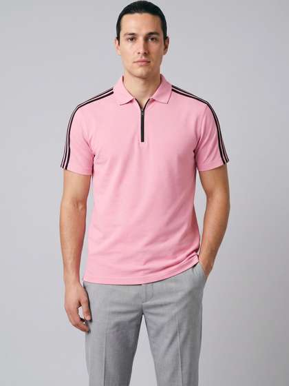 SZN Men Striped Dri-FIT Polo Collar Slim Fit T-shirt