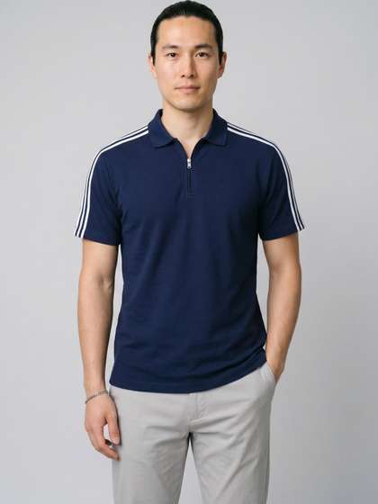 SZN Men Striped Dri-FIT Polo Collar Slim Fit T-shirt